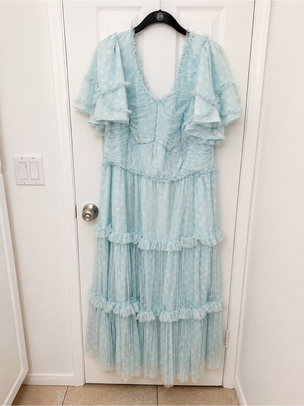 Ivy City Co Light Blue Tiered Midi Dress